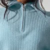 Pullover aus weichem Kaschmir-Waffelpiqué mit 1/4-Reißverschluss – Celestial Blue Heather