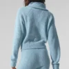 Pullover aus weichem Kaschmir-Waffelpiqué mit 1/4-Reißverschluss – Celestial Blue Heather