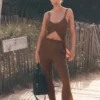 Pullover-Hose mit High-Waist und geradem Bein – „Sunlit“ – „Sun Kissed Brown“