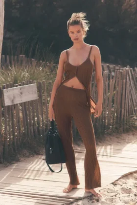 Pullover-Hose mit High-Waist und geradem Bein – „Sunlit“ – „Sun Kissed Brown“