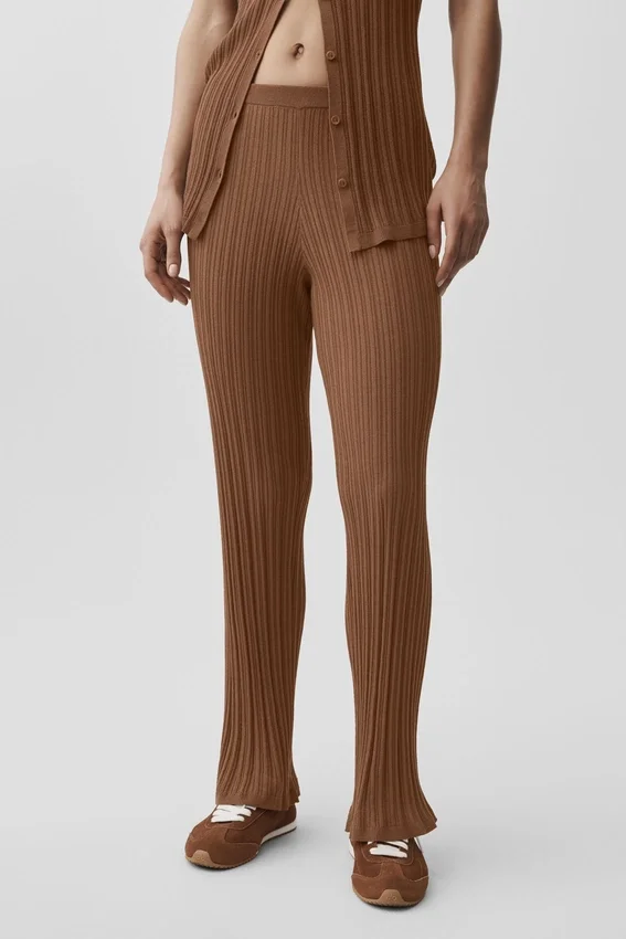Pullover-Hose mit High-Waist und geradem Bein – „Sunlit“ – „Sun Kissed Brown“