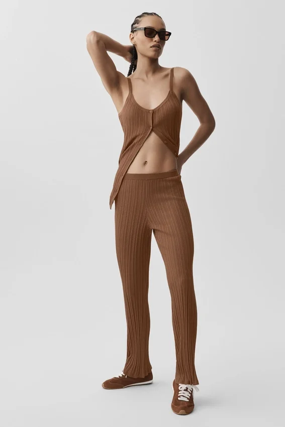 Pullover-Hose mit High-Waist und geradem Bein – „Sunlit“ – „Sun Kissed Brown“