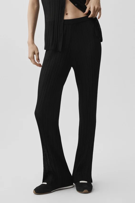 Pullover-Hose „Sunlit“ mit High-Waist und geradem Bein – Schwarz