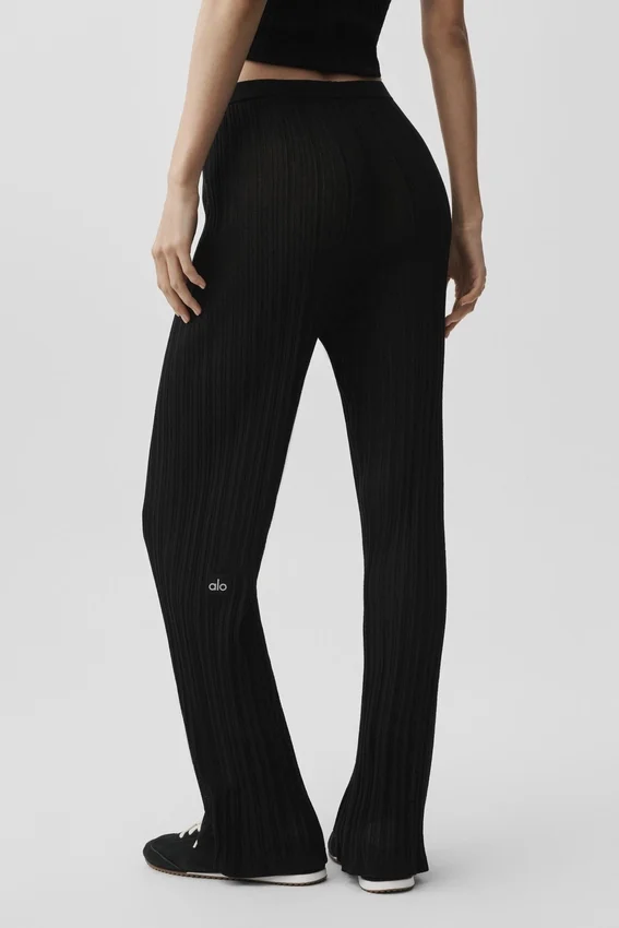 Pullover-Hose „Sunlit“ mit High-Waist und geradem Bein – Schwarz