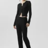 Pullover-Hose „Sunlit“ mit High-Waist und geradem Bein – Schwarz