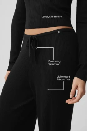 Pullover Knit Mid-Rise Unwind Wide Leg Hose – Schwarz