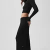 Pullover Knit Mid-Rise Unwind Wide Leg Hose – Schwarz