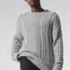 Pullover mit Rundhalsausschnitt und Zopfmuster – Athletic Heather Grey