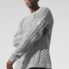 Pullover mit Rundhalsausschnitt und Zopfmuster – Athletic Heather Grey