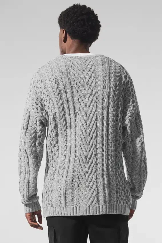 Pullover mit Rundhalsausschnitt und Zopfmuster – Athletic Heather Grey