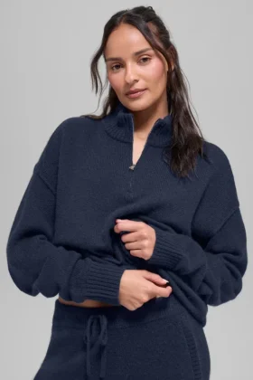 Pullover „New Class“ aus Wolle und Kaschmir mit 1/4-Reißverschluss – Marineblau