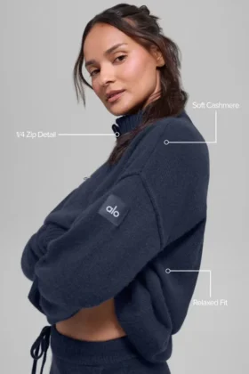 Pullover „New Class“ aus Wolle und Kaschmir mit 1/4-Reißverschluss – Marineblau