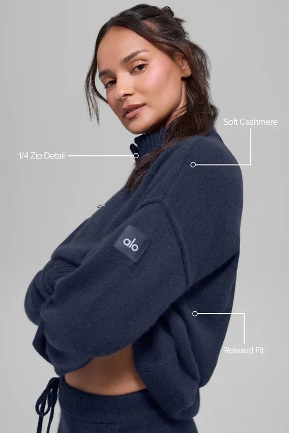 Pullover „New Class“ aus Wolle und Kaschmir mit 1/4-Reißverschluss – Marineblau