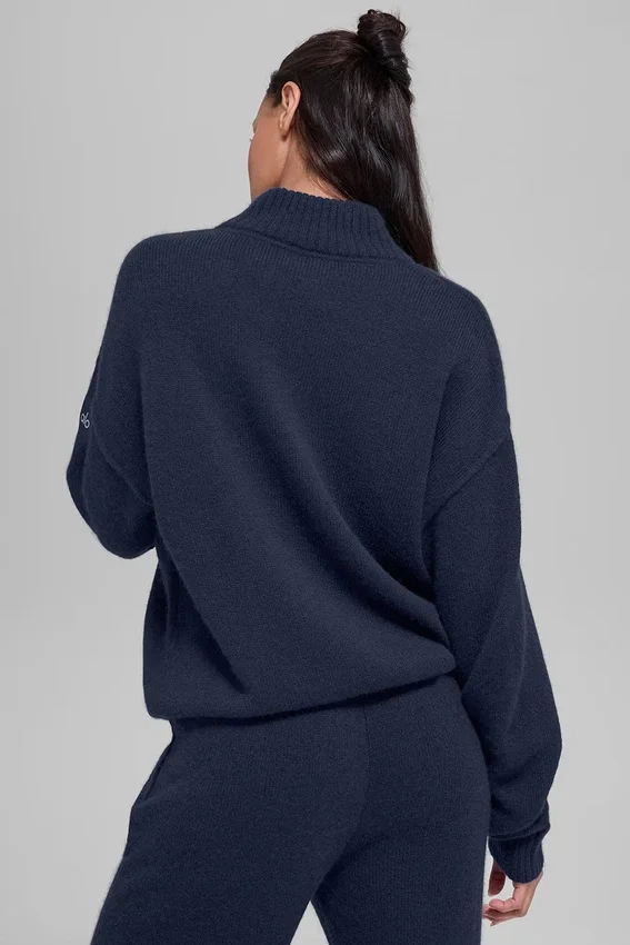 Pullover „New Class“ aus Wolle und Kaschmir mit 1/4-Reißverschluss – Marineblau