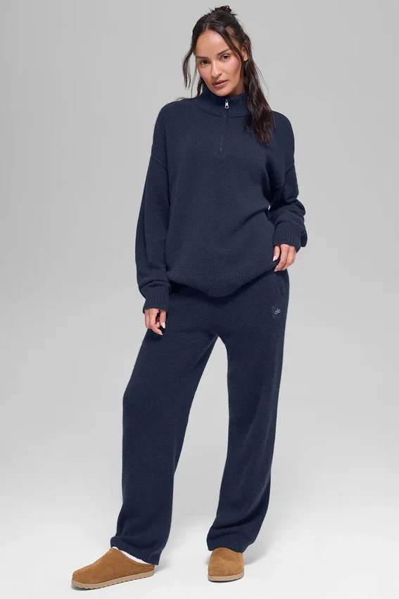 Pullover „New Class“ aus Wolle und Kaschmir mit 1/4-Reißverschluss – Marineblau