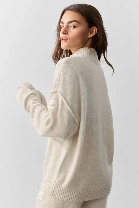 Pullover „New Class“ aus Wolle und Kaschmir mit 1/4-Reißverschluss – Oatmeal Heather