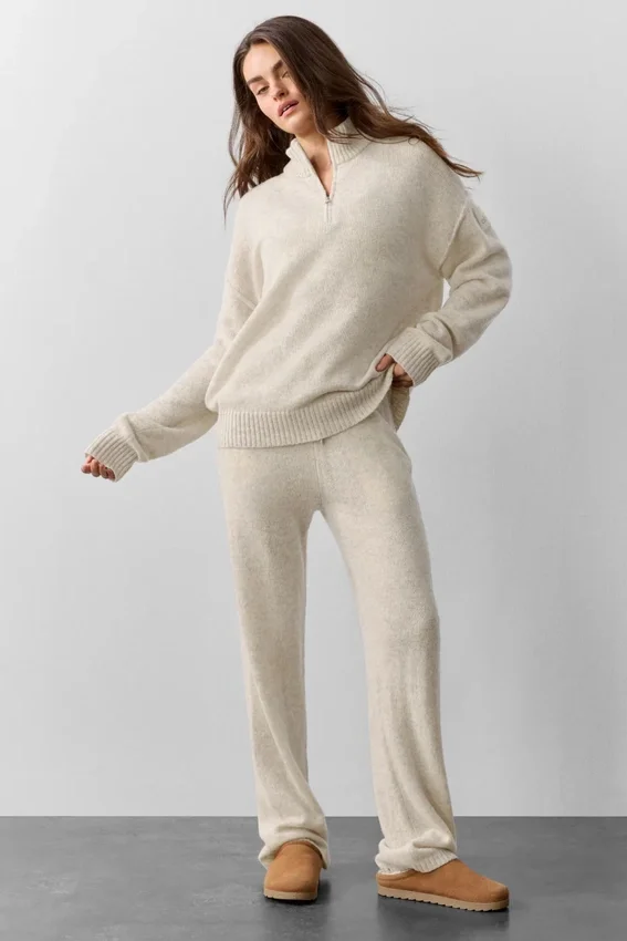 Pullover „New Class“ aus Wolle und Kaschmir mit 1/4-Reißverschluss – Oatmeal Heather