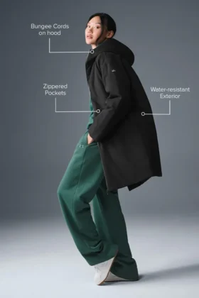 Rain or Shine Puffer-Langmantel – Schwarz