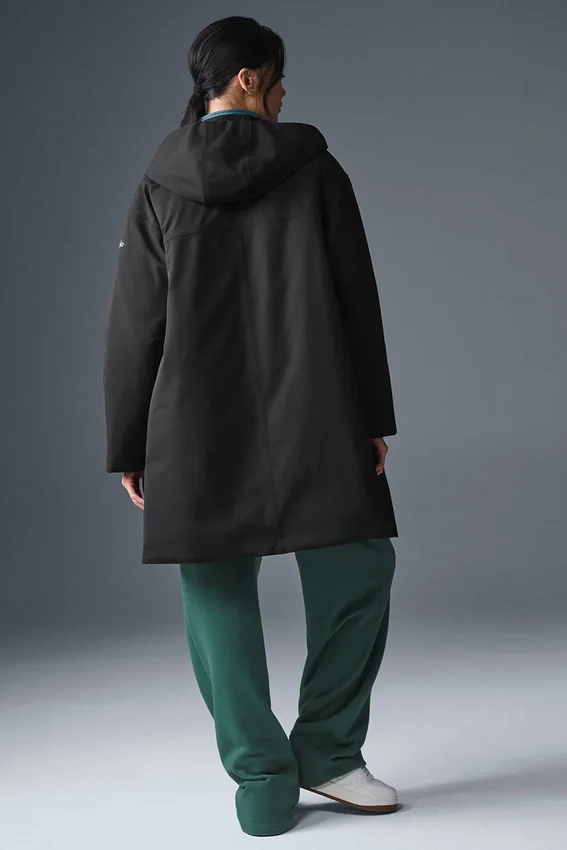 Rain or Shine Puffer-Langmantel – Schwarz