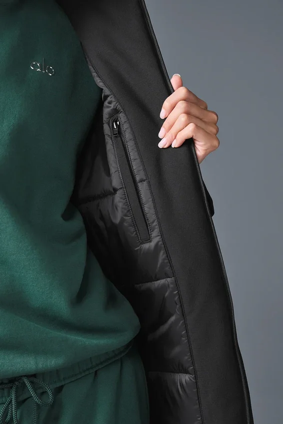 Rain or Shine Puffer-Langmantel – Schwarz