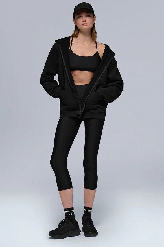 Renown Heavyweight-Hoodie mit durchgehendem Reißverschluss – Schwarz