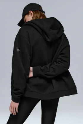 Renown Heavyweight-Hoodie mit durchgehendem Reißverschluss – Schwarz