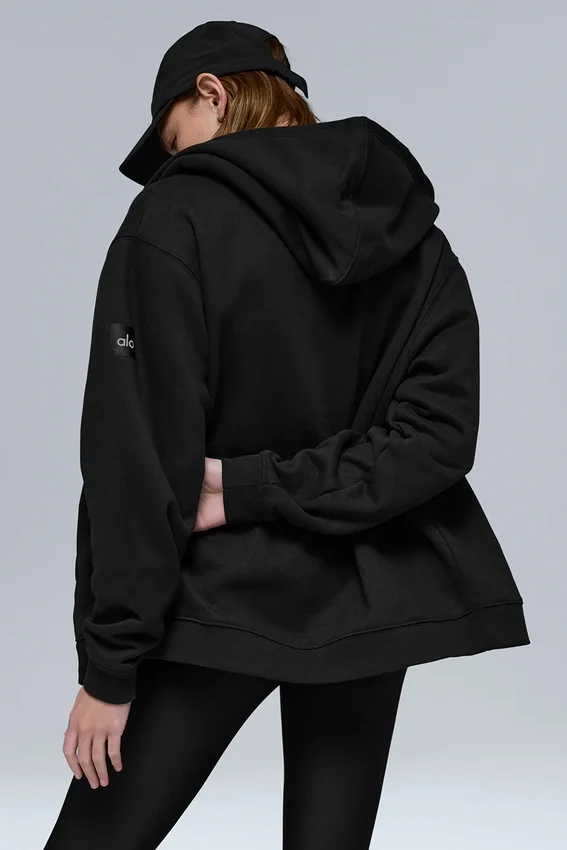 Renown Heavyweight-Hoodie mit durchgehendem Reißverschluss – Schwarz