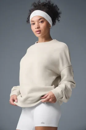 Renown Pullover mit Rundhalsausschnitt aus schwerem French Terry – Beige