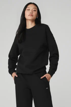 Renown Pullover mit Rundhalsausschnitt aus schwerem French Terry – Schwarz