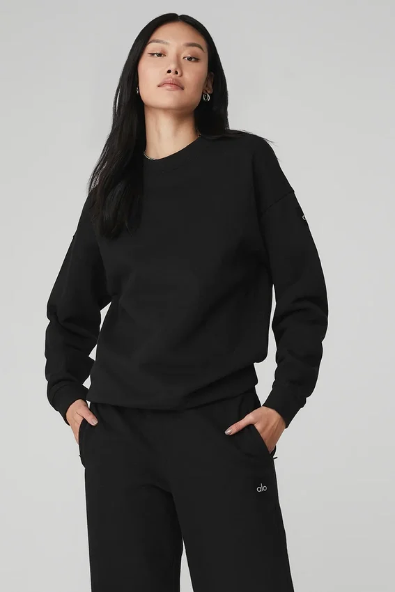 Renown Pullover mit Rundhalsausschnitt aus schwerem French Terry – Schwarz