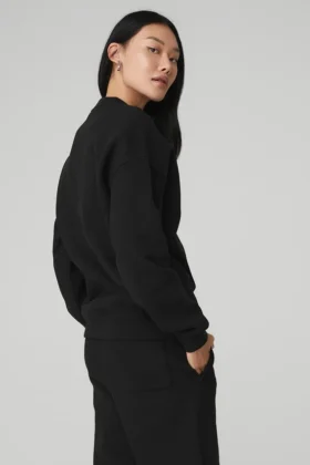Renown Pullover mit Rundhalsausschnitt aus schwerem French Terry – Schwarz