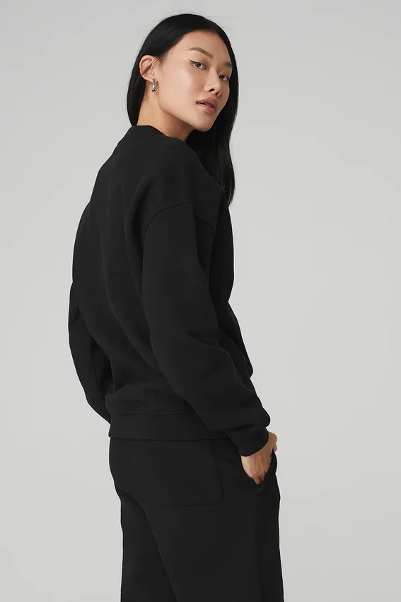 Renown Pullover mit Rundhalsausschnitt aus schwerem French Terry – Schwarz