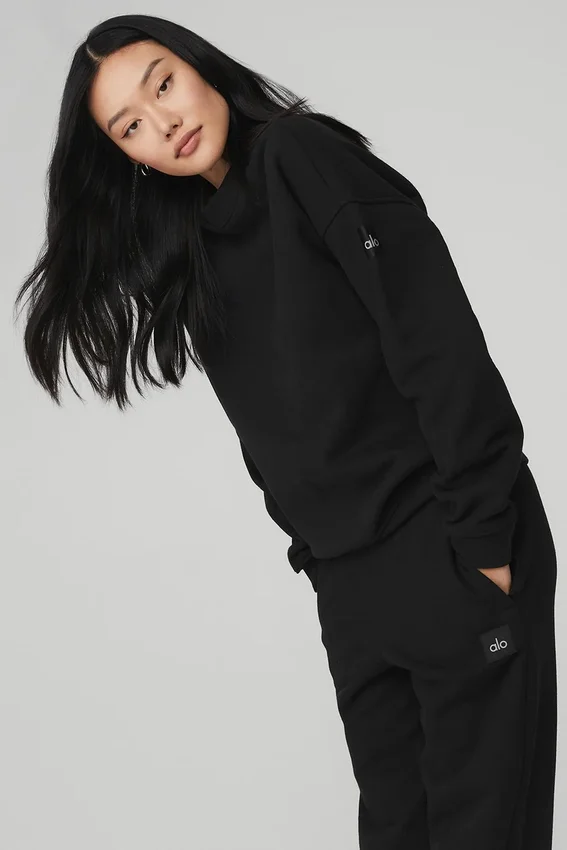 Renown Pullover mit Rundhalsausschnitt aus schwerem French Terry – Schwarz
