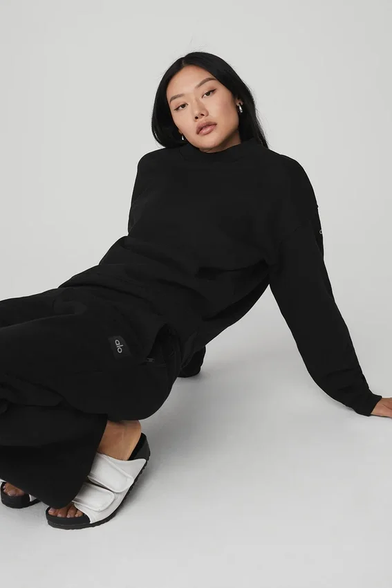 Renown Pullover mit Rundhalsausschnitt aus schwerem French Terry – Schwarz