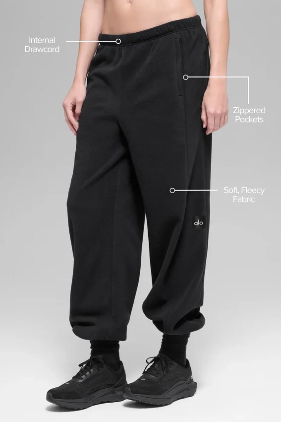 Retreat-Jogginghose aus Polarfleece mit High-Waist-Taille – Schwarz