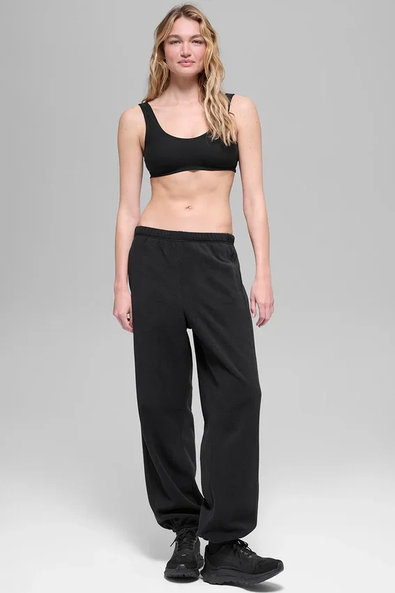 Retreat-Jogginghose aus Polarfleece mit High-Waist-Taille – Schwarz