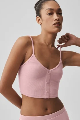 Rippiges, zartes Lounge-Top – Vintage-Pink