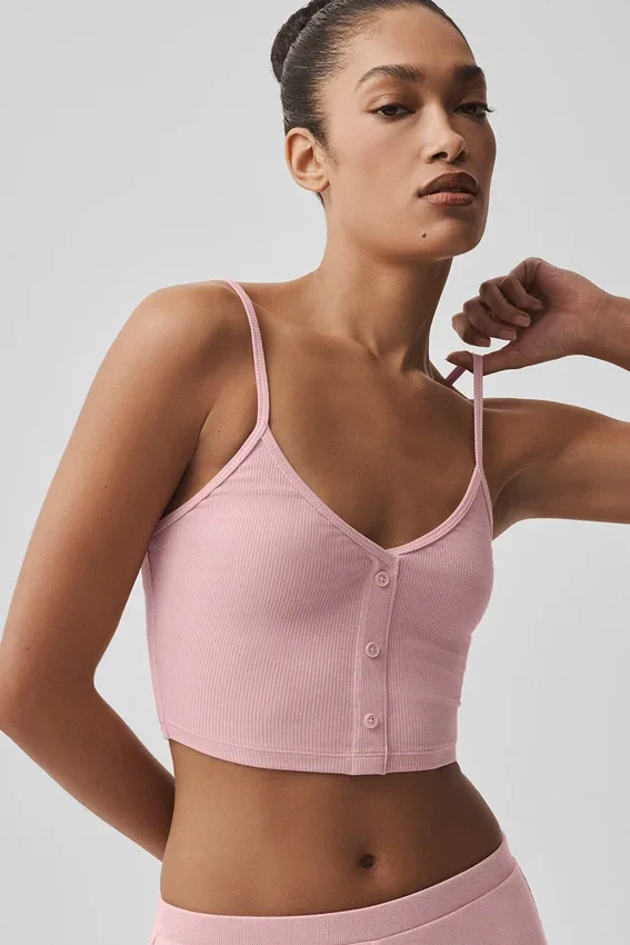 Rippiges, zartes Lounge-Top – Vintage-Pink