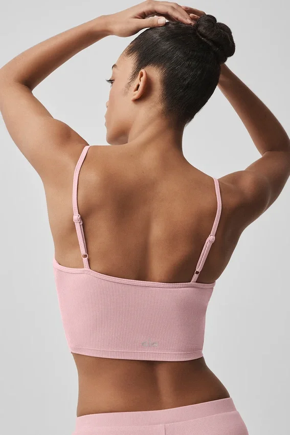 Rippiges, zartes Lounge-Top – Vintage-Pink
