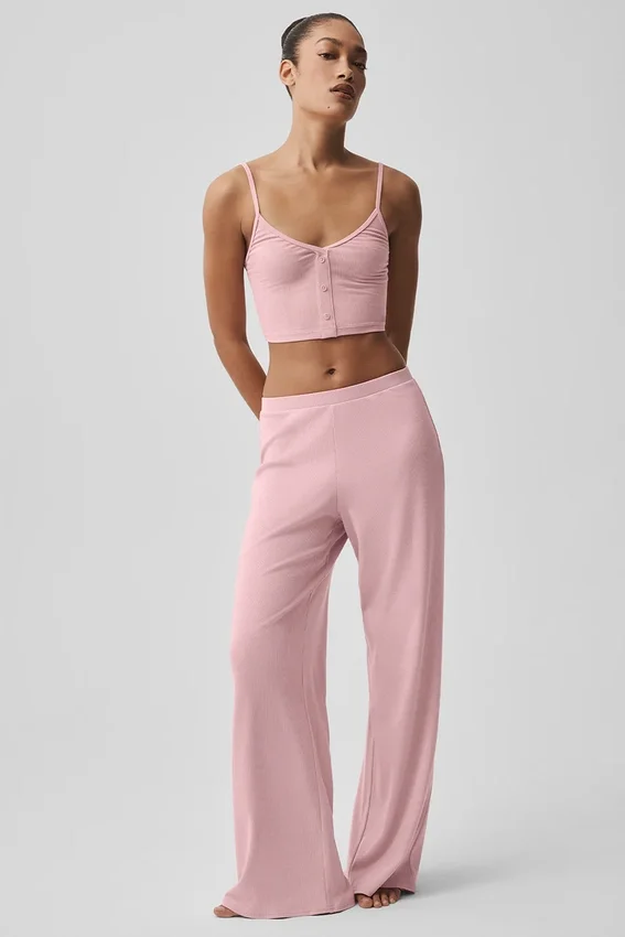 Rippiges, zartes Lounge-Top – Vintage-Pink