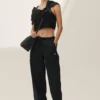 „Riviera“-Hose aus Leinenmischung mit weitem Bein – Schwarz