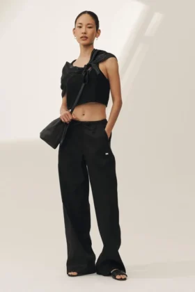 „Riviera“-Hose aus Leinenmischung mit weitem Bein – Schwarz