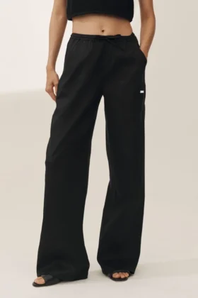 „Riviera“-Hose aus Leinenmischung mit weitem Bein – Schwarz
