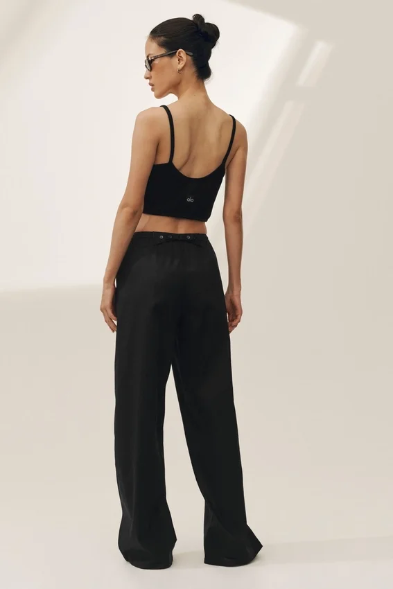 „Riviera“-Hose aus Leinenmischung mit weitem Bein – Schwarz