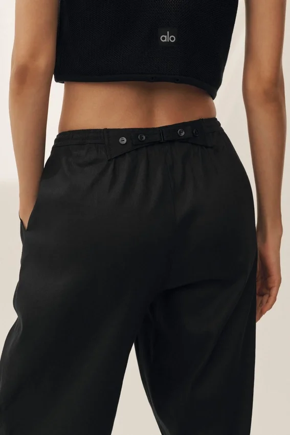 „Riviera“-Hose aus Leinenmischung mit weitem Bein – Schwarz