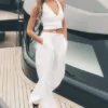 Riviera-Hose mit weitem Bein aus Leinenmischung – Weiß