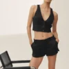 Riviera-Shorts aus Leinenmischung mit niedriger Leibhöhe – Schwarz