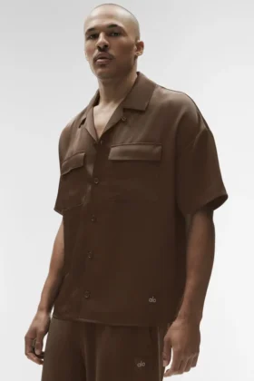 Satin Horizon Kurzarmshirt – Espresso