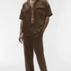 Satin Horizon Kurzarmshirt – Espresso