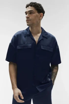 Satin Horizon Kurzarmshirt – Navy